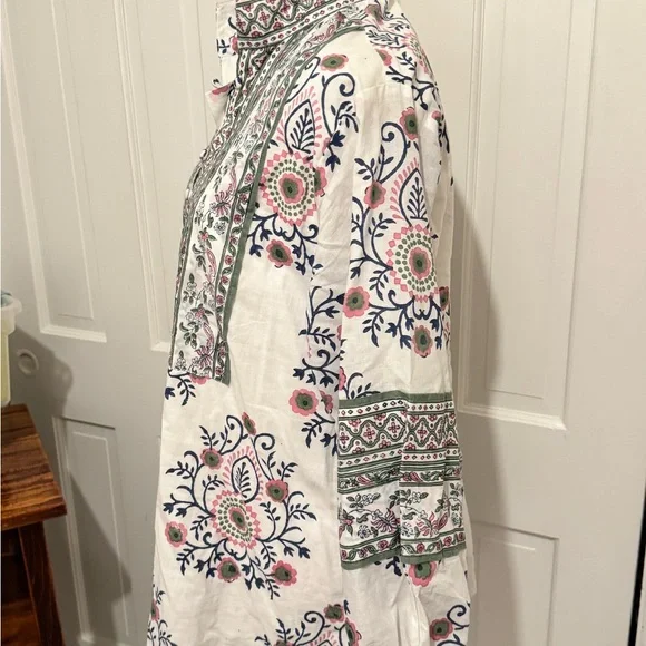 Sue Sartor Bangalore Tunic in Pink and Green Floral 100% Cotton Exquisite Sz L - Picture 3 of 15